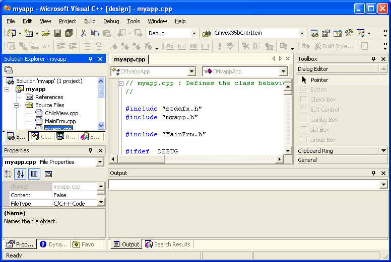 Screenshot of my first programming IDE: Microsoft Visual C++ Redist 2003